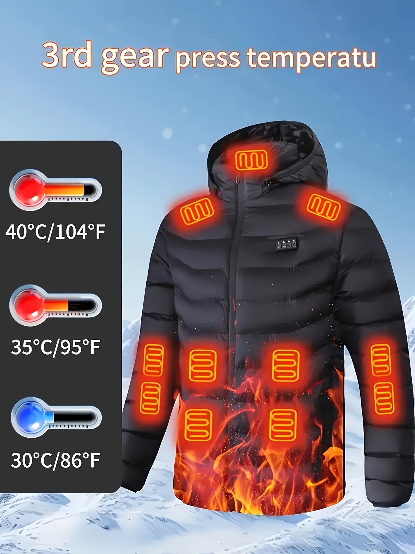 21-zone Heated Jacket for Men and Women - USB Powered Electric Warm Coat with 4 Switches - Image 2