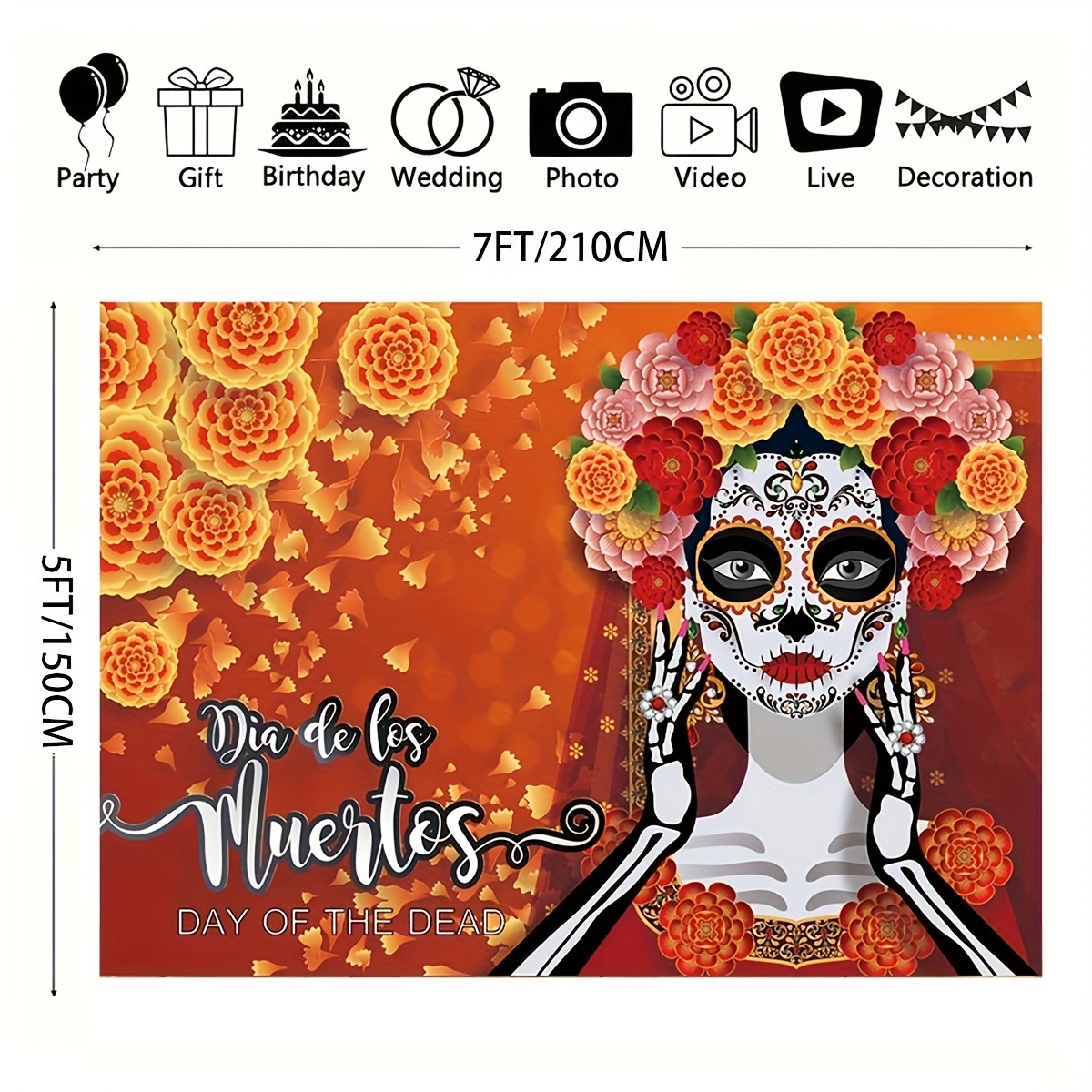 Day Of The Dead Hintergrund – Dia De Los Muertos, 208x150 Cm, Vinyl, Für Mexikanische Halloween-Party