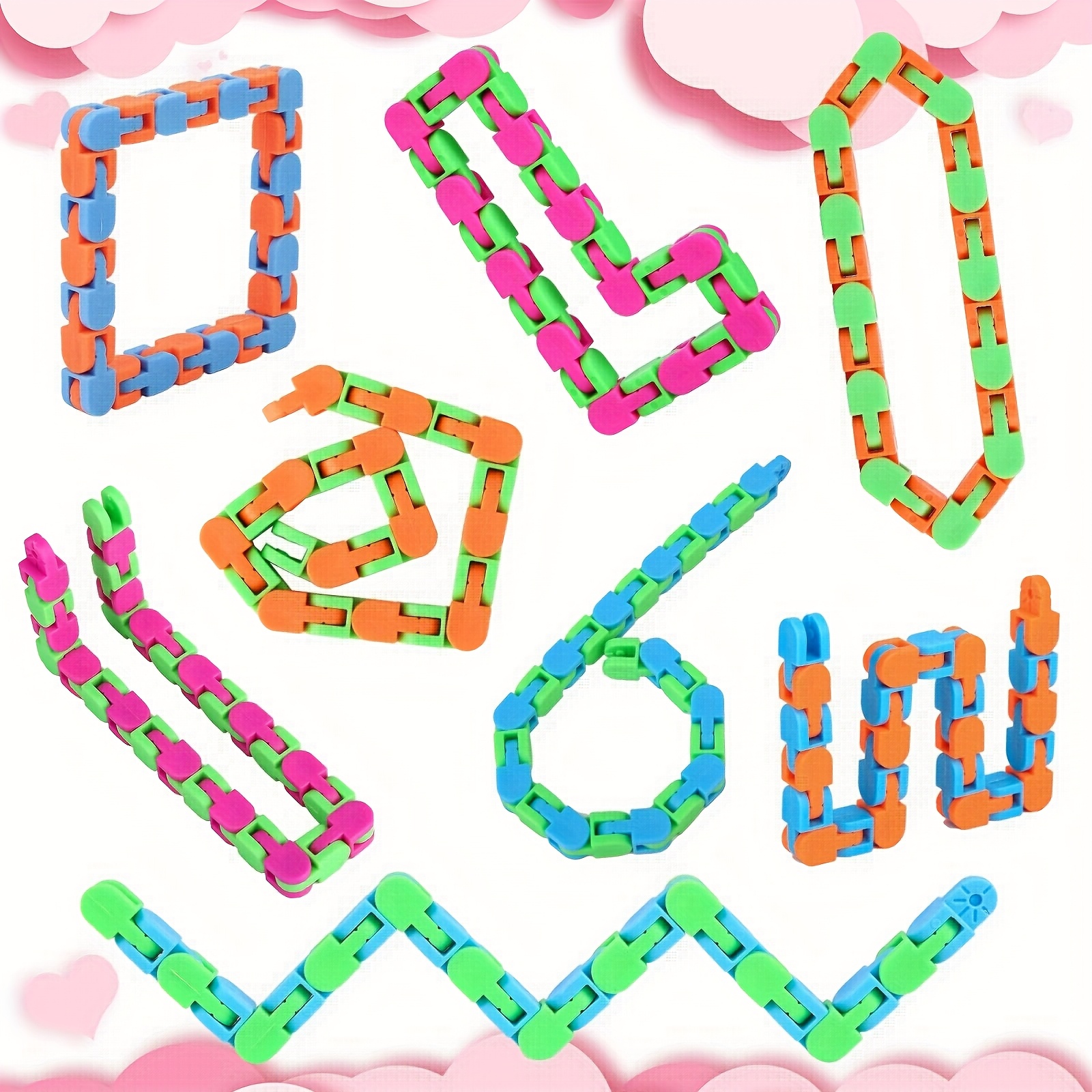4 12pcs fidget wacky tracks stress relief toys for kids classroom student gifts school prizes long sensory   snap fingertip click snake toys travel stress relief adhd
