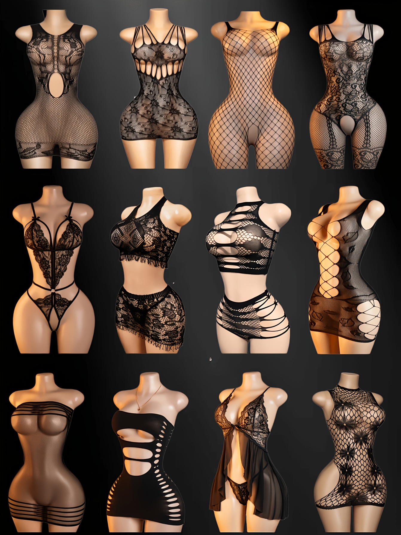 4pcs dark style   bodysuit set mesh splice cool edgy outfit hollow out bandage   cosplay lingerie   holiday theme party