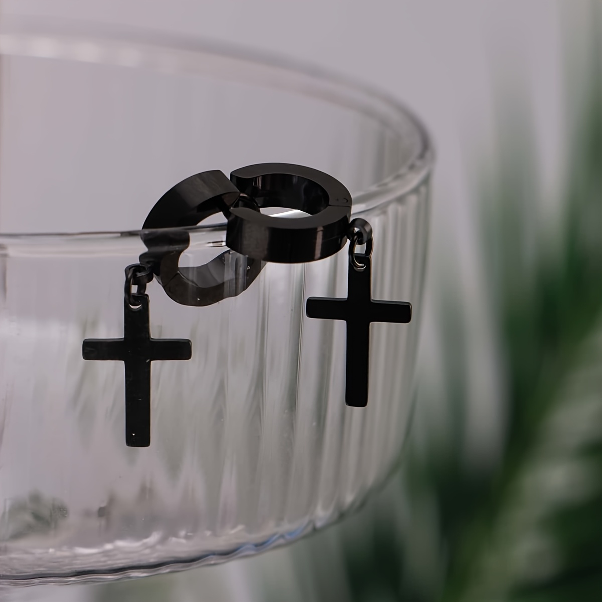 Image of 2pcs 304 304 304 304 Stainless Steel Fashionable Hanging Cross Earring Set, Suitable For Men And Women, Suitable For Daily Or Party Use, As A Birthday Gift To , Without Battery