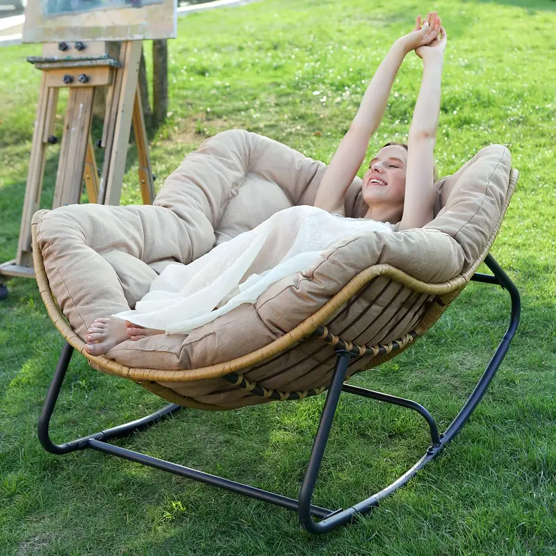 outdoor rocking chair egg chair with cushion rattan wicker lounge chair modern royal for porch garden lawn patio Product details 5