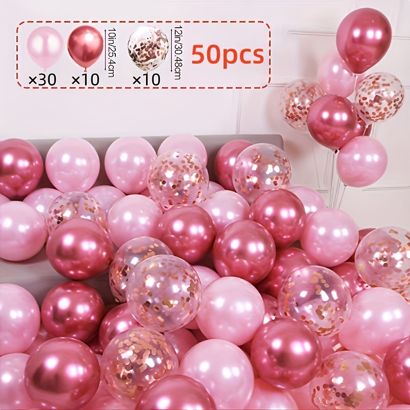 TEMU 50pcs Pearl Set, With Rose Golden Glitter Snowflake Balloons, Perfect For Pink Birthday Party Decorations, Wedding Anniversary, Ladies' Party,