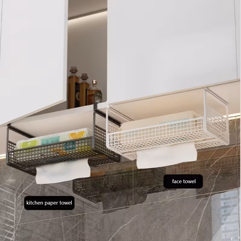 1pc wall mounted iron tissue holder hanging paper towel organizer for kitchen and bathroom no drilling required brand Product details 0