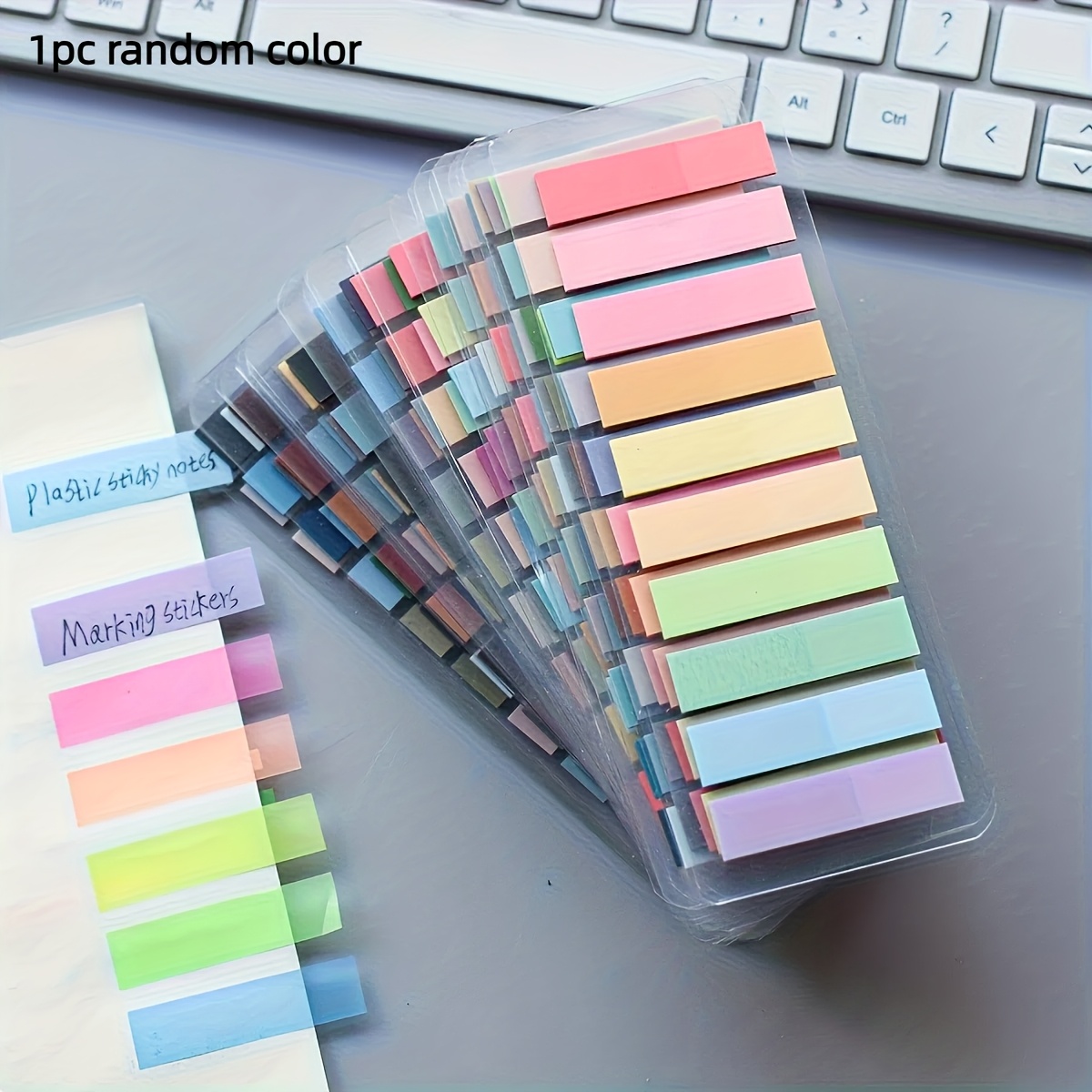 Random   Book/200 Sheets 10-Color Retro European Fluorescent Transparent Self-  Notes, Morandi Color-Coded Rectangular Markers with Index Labels, PET Material for Office Or Home Use