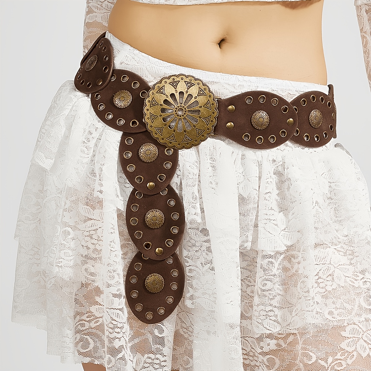 TEMU Cinturón ancho de /verano con hebilla de metal de cobre , un accesorio de moderno y para mujer. Cinturón marrón con tachuelas para mujer,