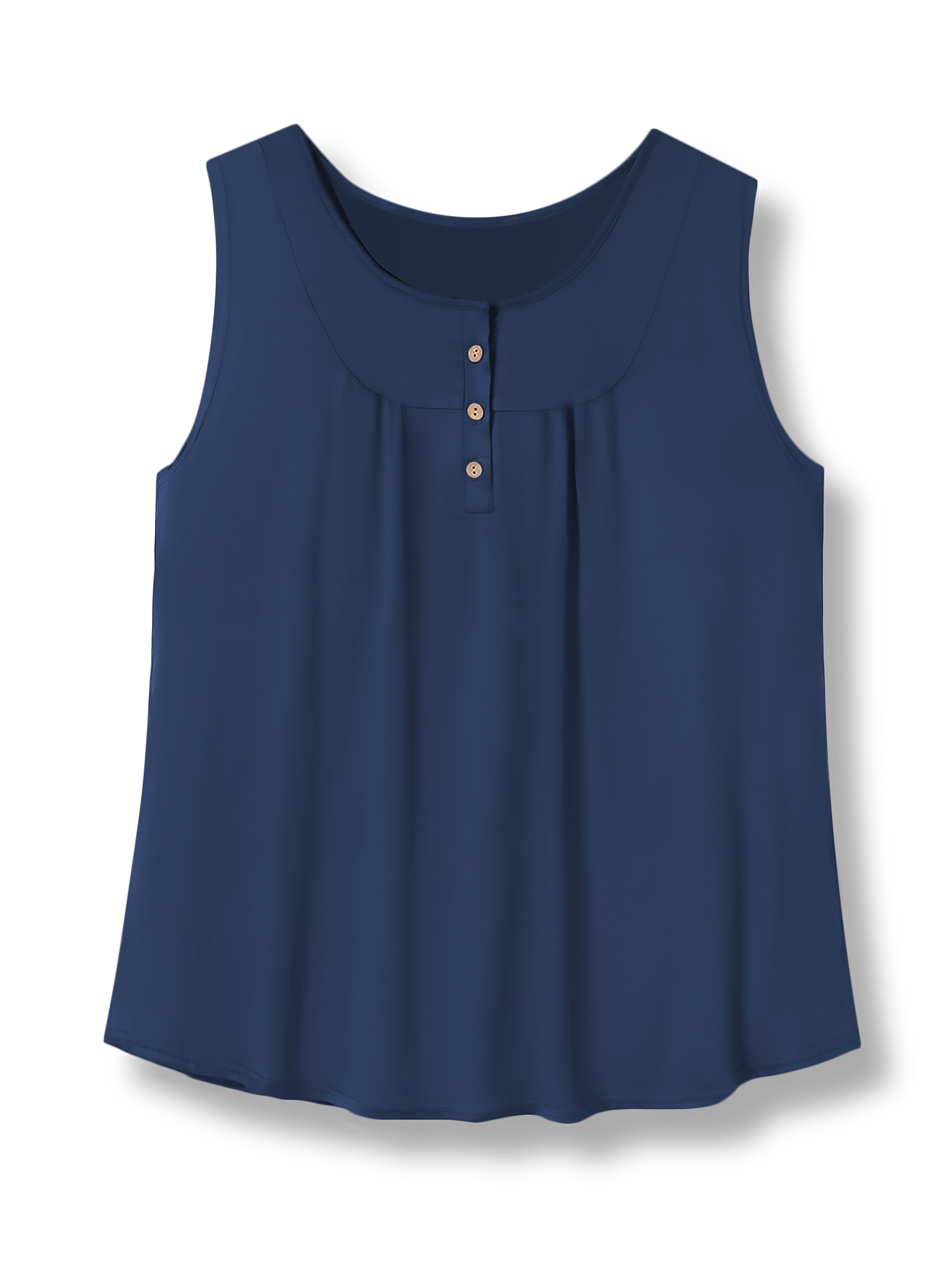 Plus Size Casual Tank Top, Women's Plus Solid Round Neck Medium Stretch Henley Tank Top