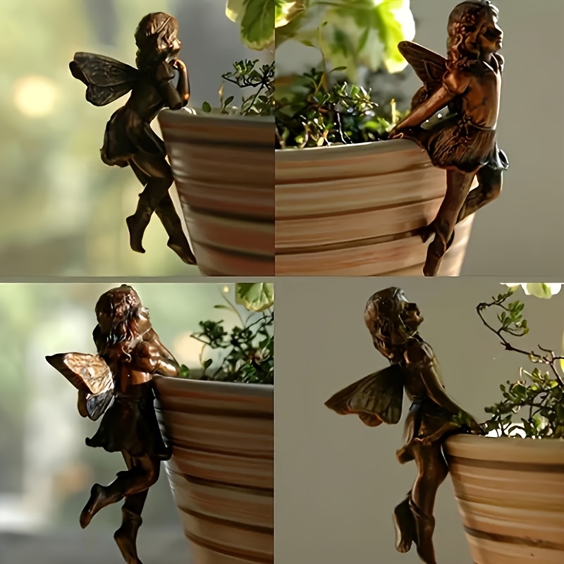 4pcs Flower Fairy Resin Hanging Decorations For Garden Pots - Whimsical Outdoor Lawn Ornaments, Ideal For Planter Edges, Fairy Garden Accessories