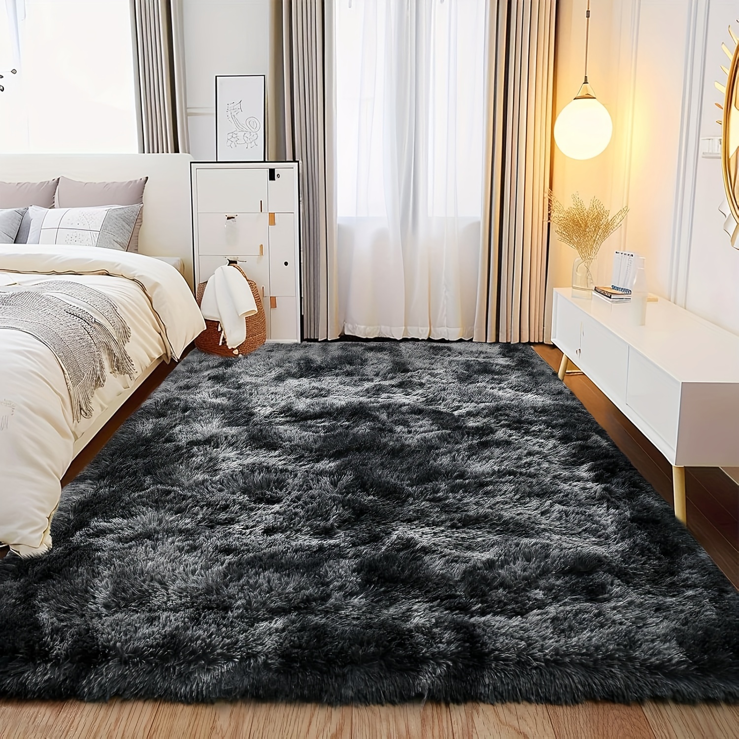 

Large Area Rugs For Living Room, Tie-dyed Rug Fluffy Throw Carpets, Plush Modern Indoor Fuzzy Rugs For Bedroom Home Decor, Tie Dyed-black Gray