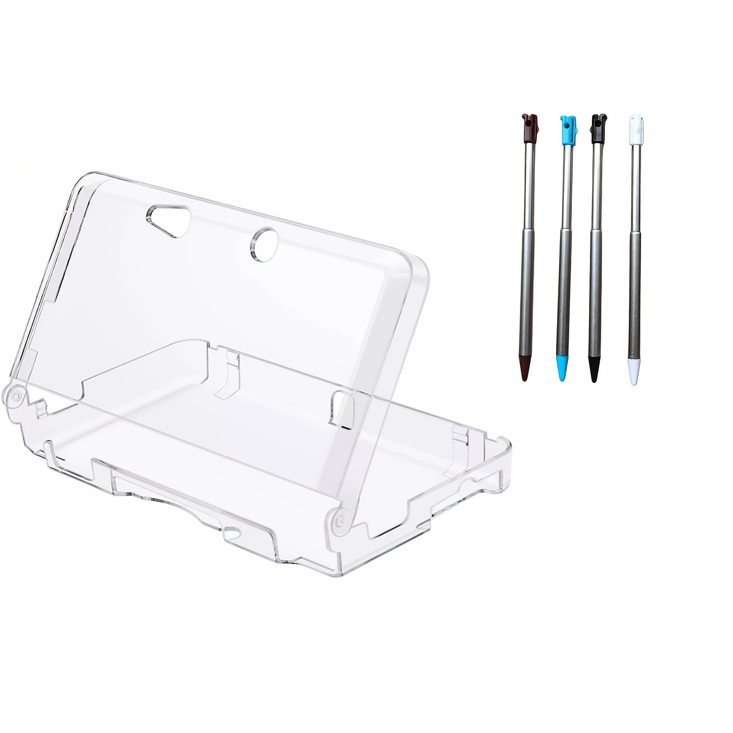 TEMU Protective Case And Stylus Pen For 3ds, 1pc Transparent Hard Shell Case Cover For Console, 4pcs Stylus Pens For 3ds