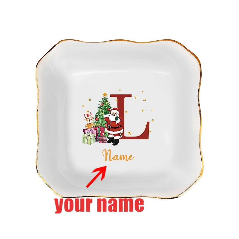 TEMU 1pc, Custom Name, , Santa Claus/christmas Tree Printed Pattern, Ceramic Jewelry Dish, Suitable For Bedroom, Desktop, Vanity, Home Decor, Small