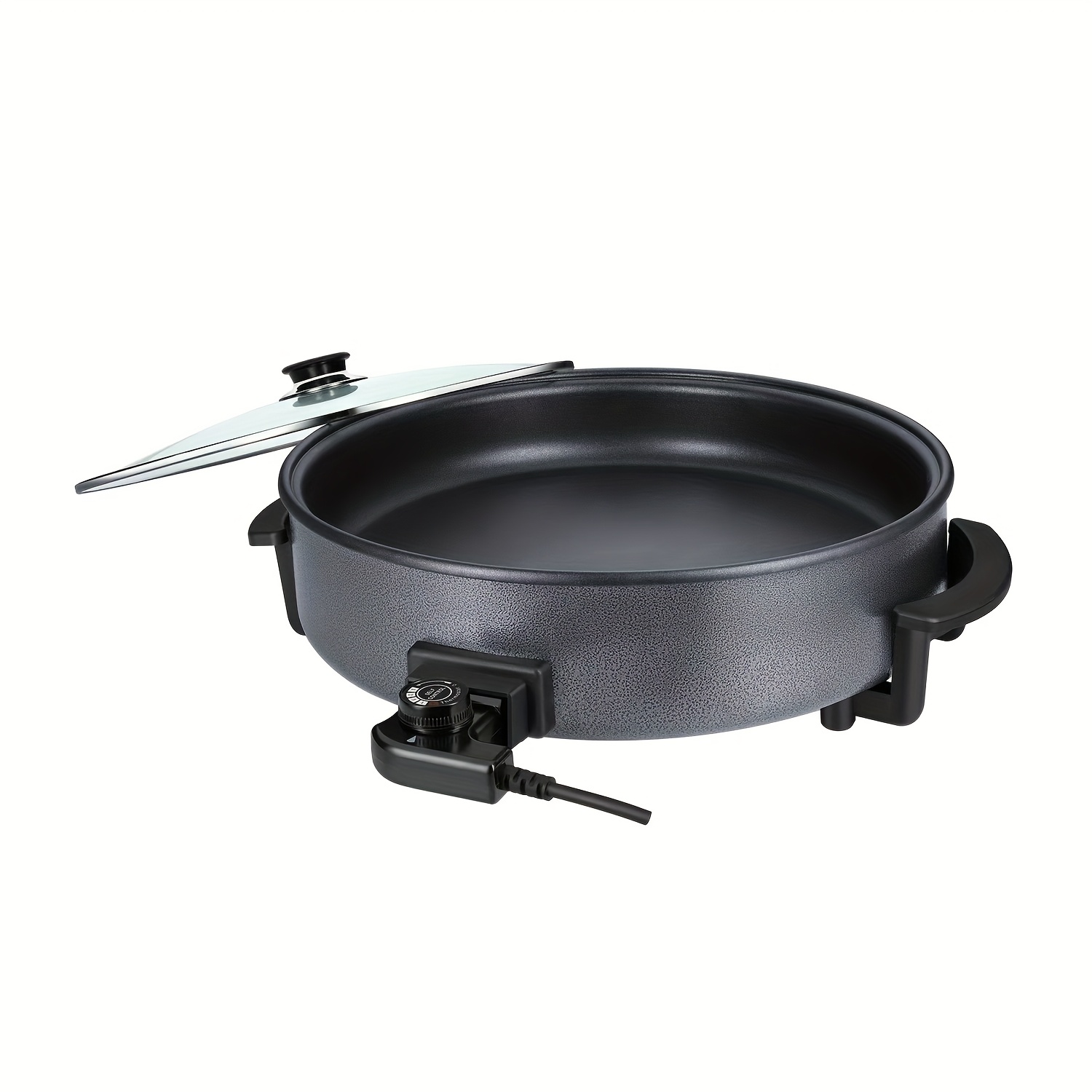 Electric frying pan, electric cooking pot, stir-fry pan, flat-bottomed skillet, pizza oven, multifunctional, easy to clean, adjustable temperature, dual-tube heating, non-stick, large capacity, suitable for pancakes, grilled pizzas, stir-frying, hotpot, etc