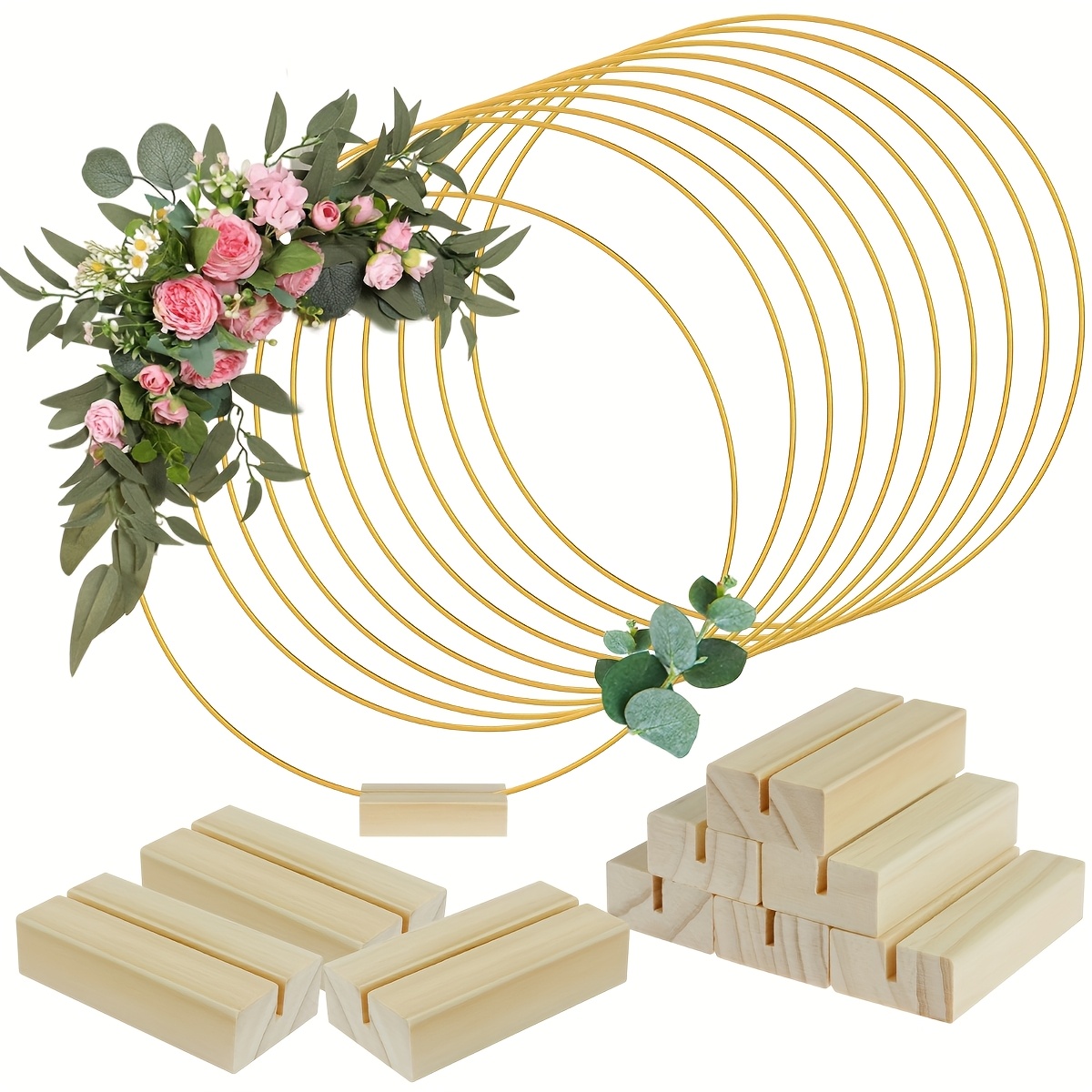 

10pcs Golden Metal Garland Centerpieces With Wooden Stands - Diy Decor For Weddings, Parties, Birthdays, Valentine's Day, Easter, Anniversaries - No Power Required, Wedding Decorations