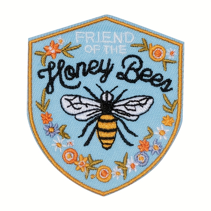 Image of 1pc " The Honey Bee" Embroidered Patch - Vintage-inspired Iron-on Applique With Floral & Insect Design, Golden Accents, Jackets, Backpacks, Hats | Colorful Nature-themed Decoration, Bee Decor