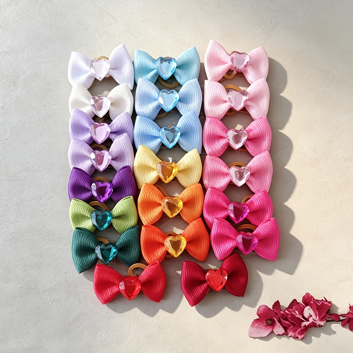 TEMU 21pcs Heart Rhinestone Pet Bow Hair Accessories, Elastic Hair Bows For Dogs, Random Colors