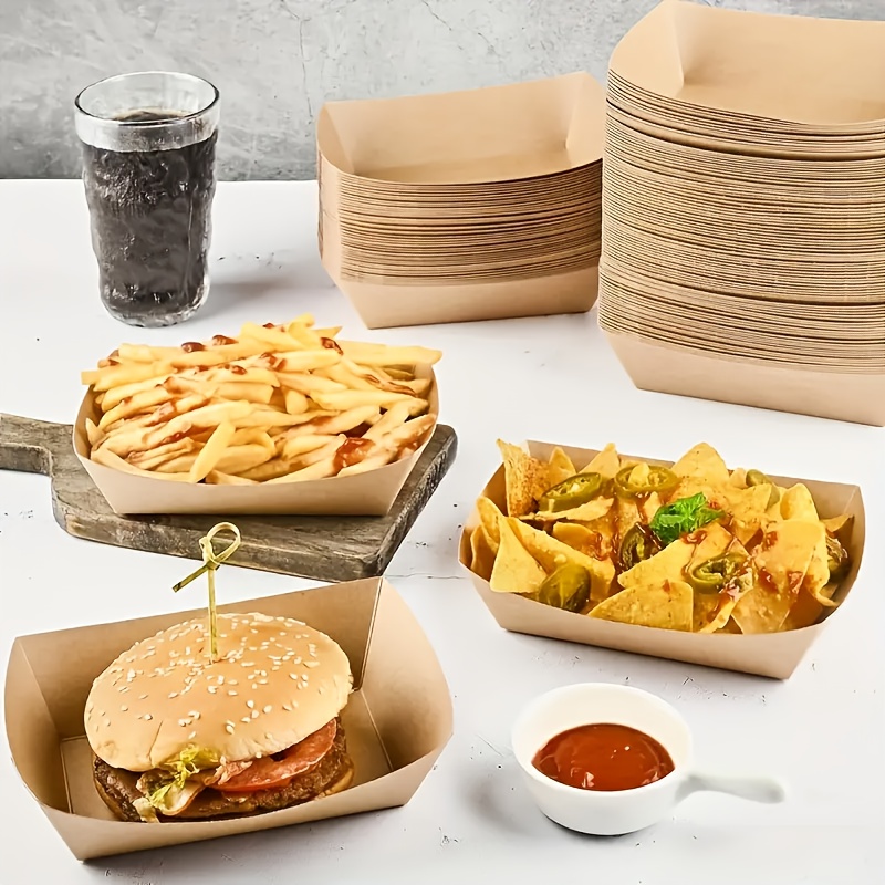 50/100pcs Disposable Paper Food Trays, Boat-Shaped Serving Platters for  Snacks, Chips and Fried Chicken Ideal for BBQ Parties