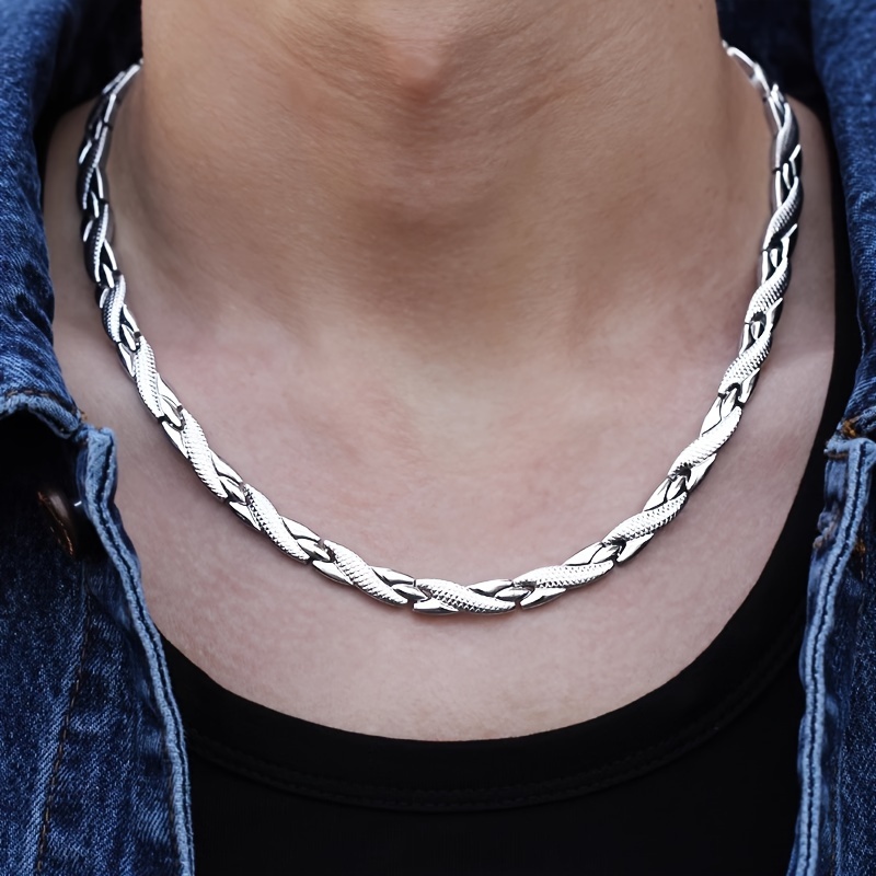 Titanium Steel Men's Necklace with 44 Round Convex Points