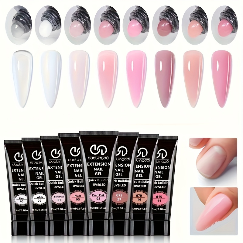Image of Duolingdai Poly Nail Gel Set - 8 Colors 15ml Pink Polyester Nail Extension Gel Set Art Design Salon Tools At Home Nail Festival Gift - For ' Nails