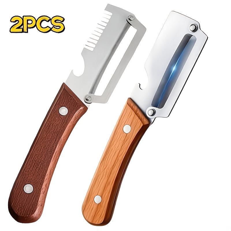 Image of 2pcs Vegetable Grater And Fruit Peeler Set, Featuring Ultra- Steel And Bottle Opener, , Durable Kitchen Tool Gift, Suitable For Home Cooks/professional Chefs, Wooden , Ideal For Potatoes
