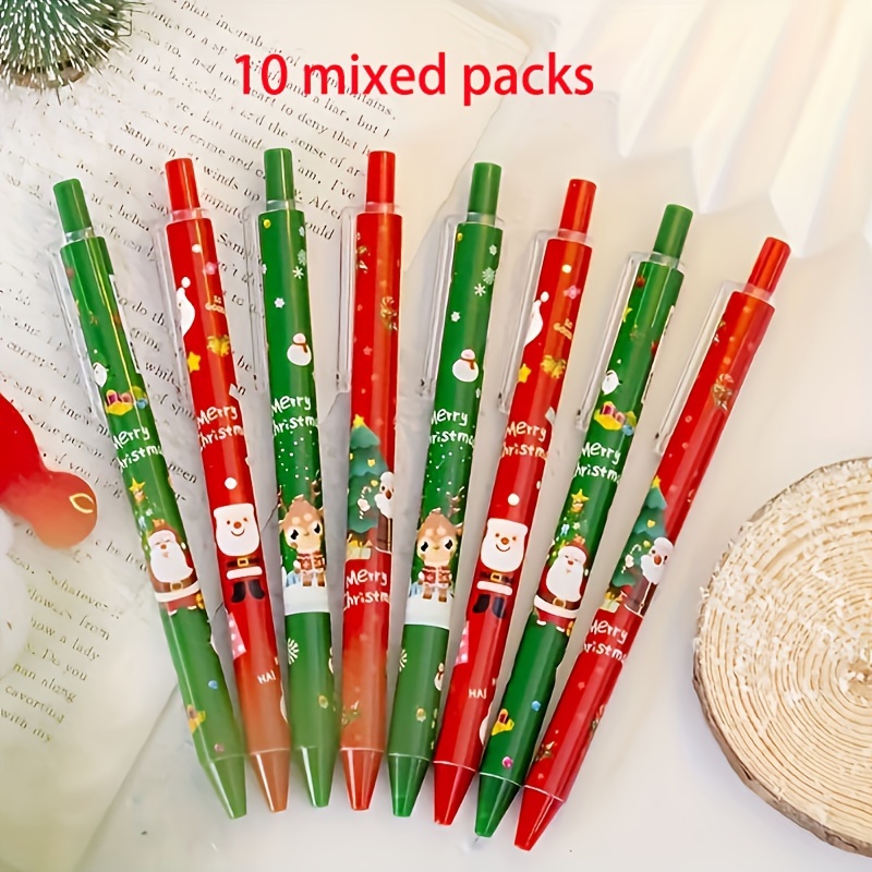 Image of 10-pack Christmas Theme Assorted Color Pen Set - Smooth Writing, Cute Holiday Stationery Gift Set For Students And Office Use, Perfect School Supplies