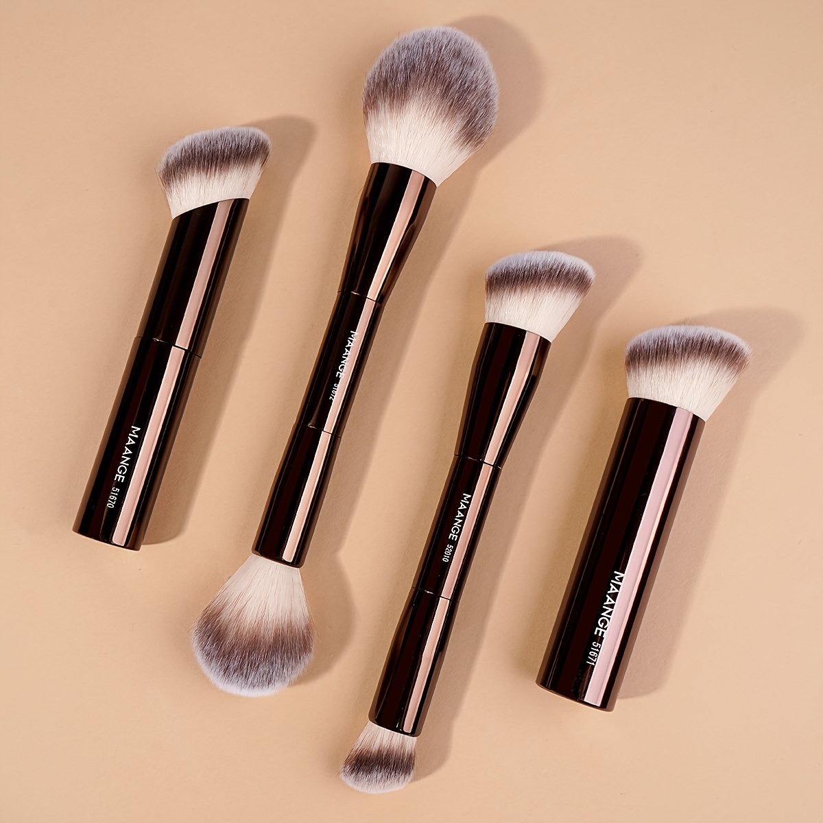 

Maange 4pcs Professional Makeup Brush Set, Double-headed Foundation & Powder Brushes, Soft Nylon Bristles, Metal Rod, Unscented, Skin-friendly, Wand Form, Types, Ideal For Daily Use & Parties