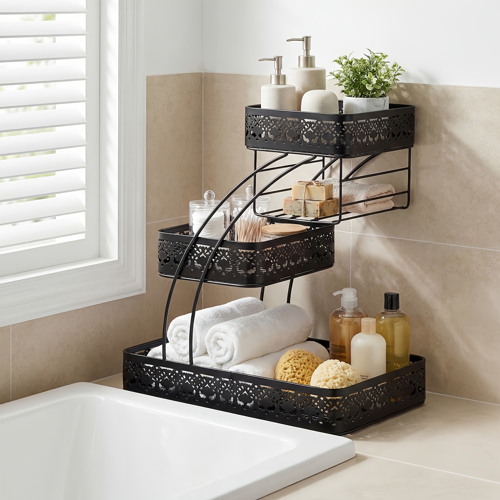 Image of Englishstorage Basket, Lace Edge Large Makeup Storage Basket, Lightweight Durable, Multi-use, Kitchen Bathroom Room Bedroom All Suitable, , For Skincare Snacks Toiletries Cosmetics