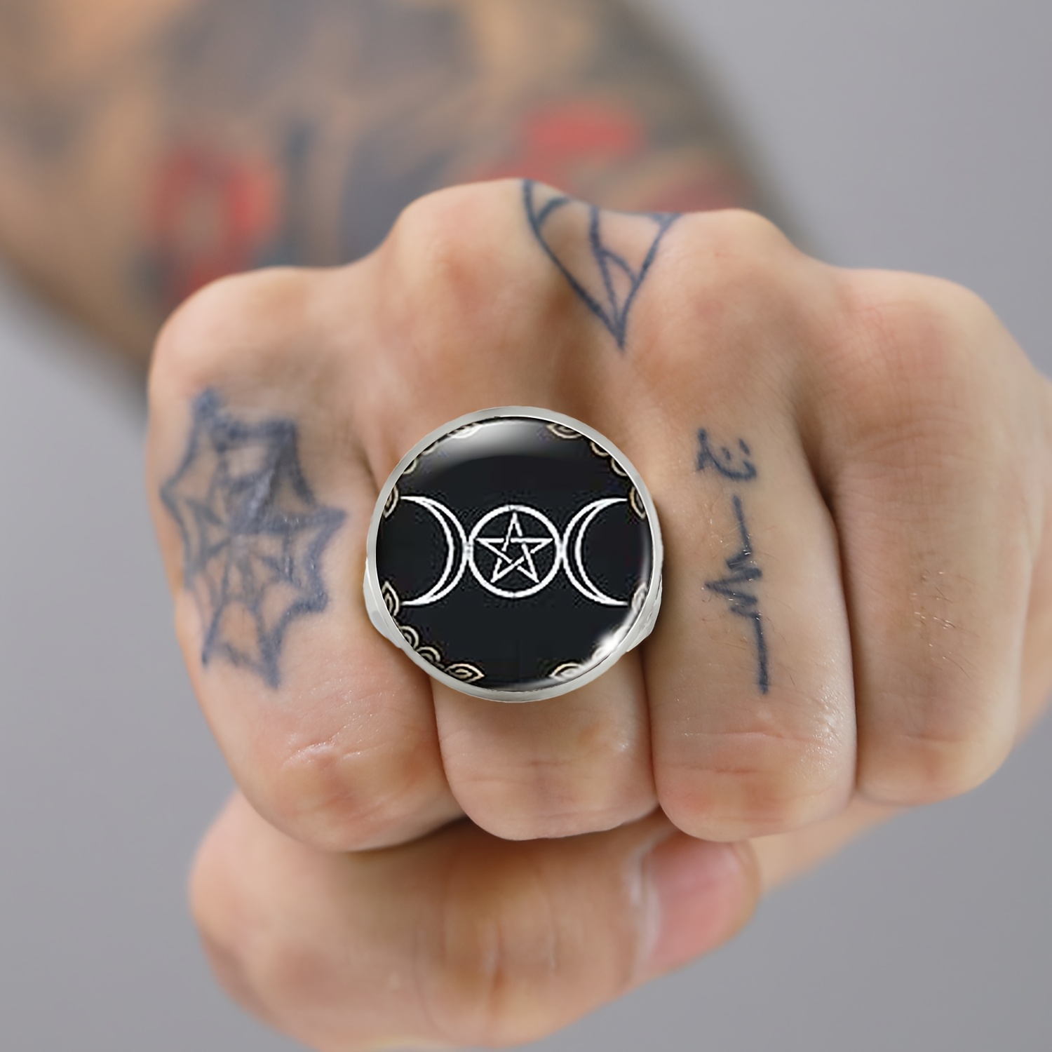 Women's Adjustable White Fashion Ring with Mysterious Three Phase Design