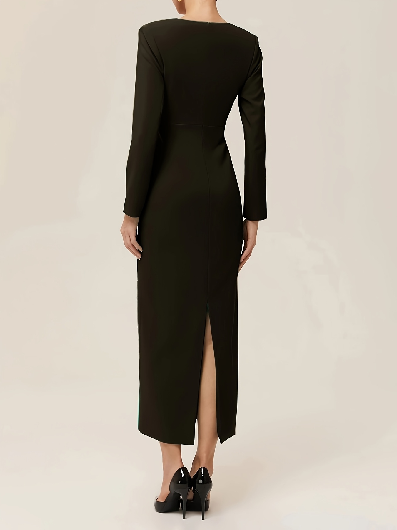 elegant deep v neck long sleeve bodycon dress d8097 women's