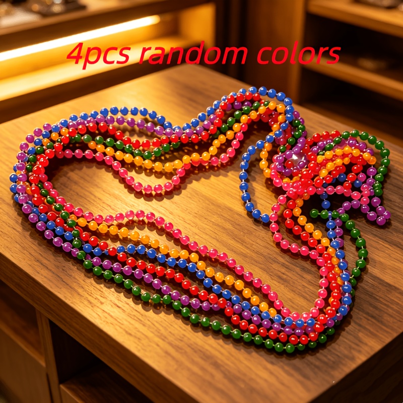 TEMU 4pcs Retro 1980s Colored Transparent Beaded Necklaces, Unisex Disco Party Additions, Suitable For Singles Parties, Carnival, Valentine's Day