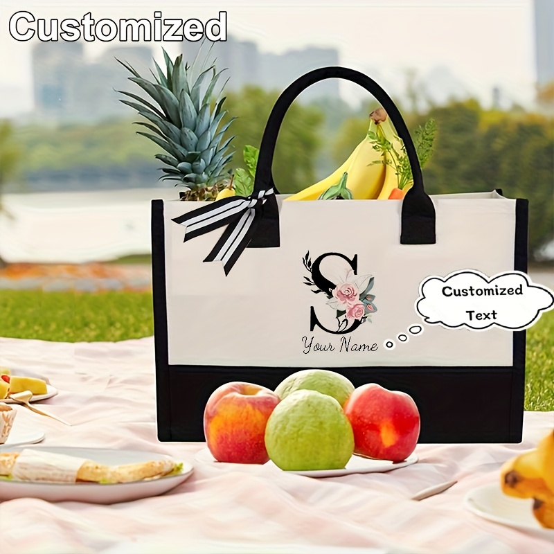 TEMU 1pc Personalized Tote Bag Name/text - Large Capacity Lightweight Nylon Suitable For Women, Moms, School, Book Bag, Gift For Christmas, With