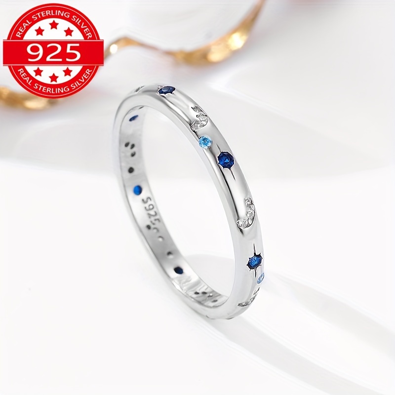 

Real 925 Sterling Silver Ring, Bohemian Style Men' Starry Studded Band, Hip-hop , Ideal Birthday Gift For Grandma, Mom, Girlfriend - 1mm