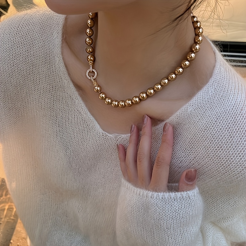 Women's 8mm Brown Glass Necklace, Classic & Versatile