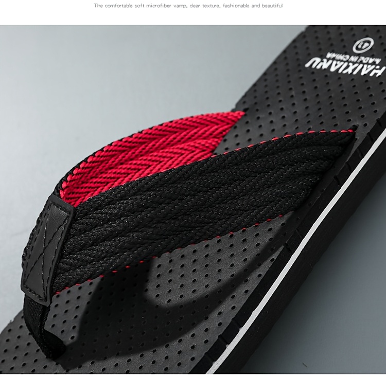 mens casual flip flops non slip eva sole durable fabric upper adjustable strap for outdoor beach summer   with red accents summer footwear adjustable strap sandals eva sole sandals Product details 3