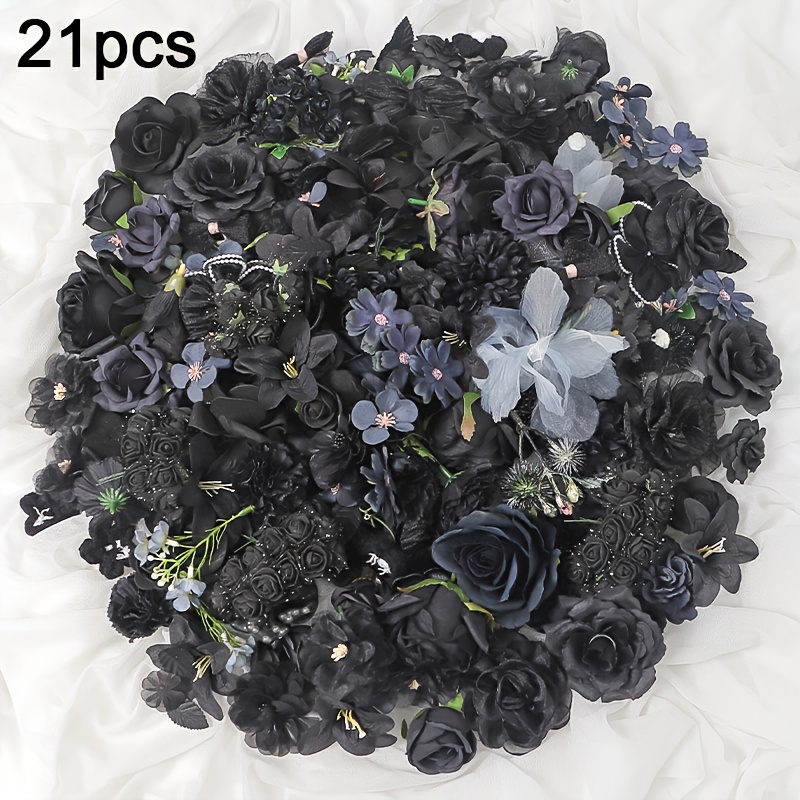 E-shop 21/26./30 Stück Schwarze Serie Künstliche Blumen Falsche Grünpflanzen Girlande Winter Weihnachtsdeko für Tisch, Kaminsims Feiertage Innen-