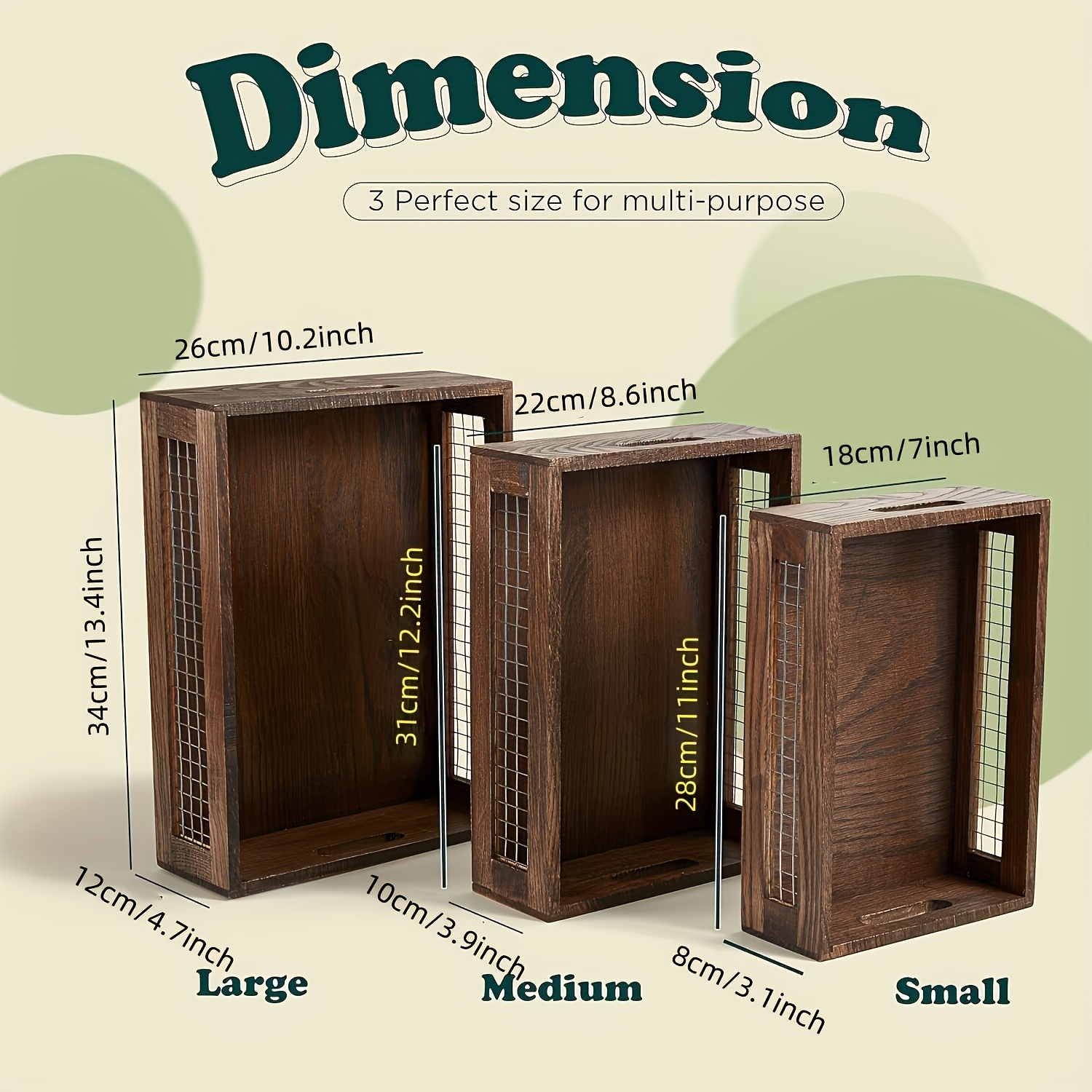 TEMU 3pcs Classic Wooden Storage Basket Set - , Easy To Take And , Very Suitable For Organizing Household And , Storage Box