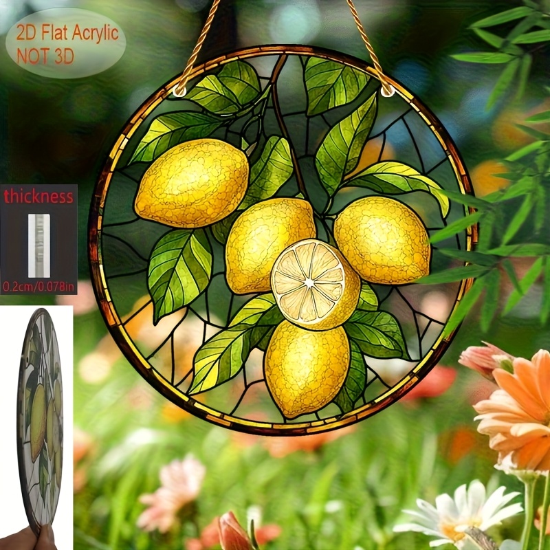 E-shop 2D Flat - Ein 2D Flat Kristall Zitronenbaum Wandbild (8 Zoll X 8 Zoll) - Durchscheinende, runde Dekoration, geeignet für Fenster, sehr gut