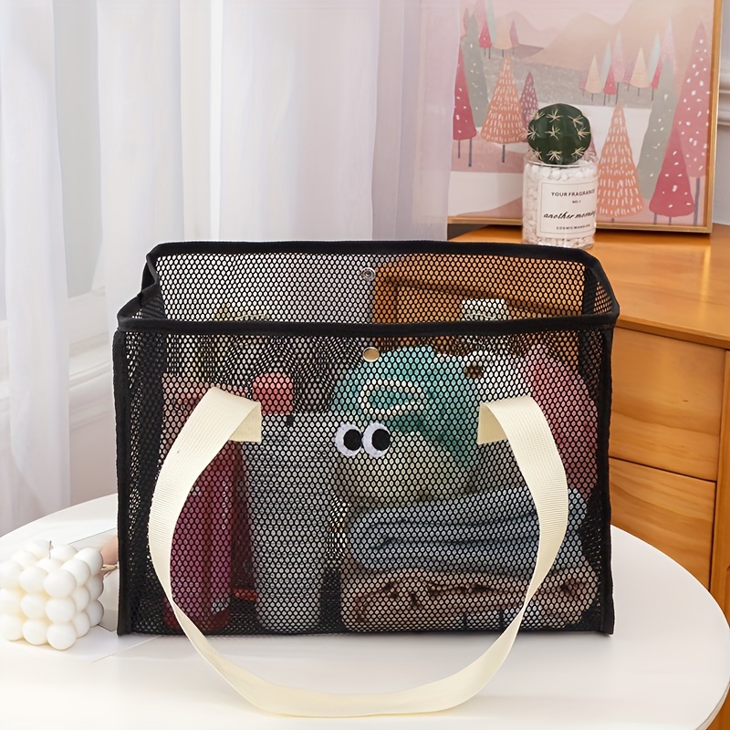 

Summer New Cute Eyes Pattern Casual Travel Breathable Mesh Tote Bag, Beach Swimming Wash Storage Bag