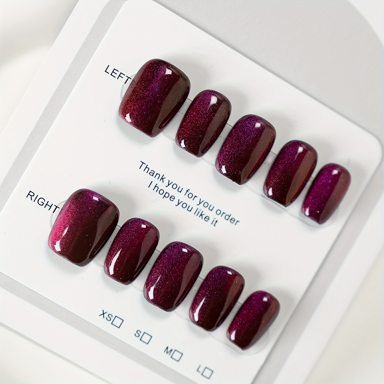 TEMU 10 Handmade Cat Eye Gradient Pressed Nails - Short Square, Flashing, Reflective Color Change, Women And S -, S, M Sizes