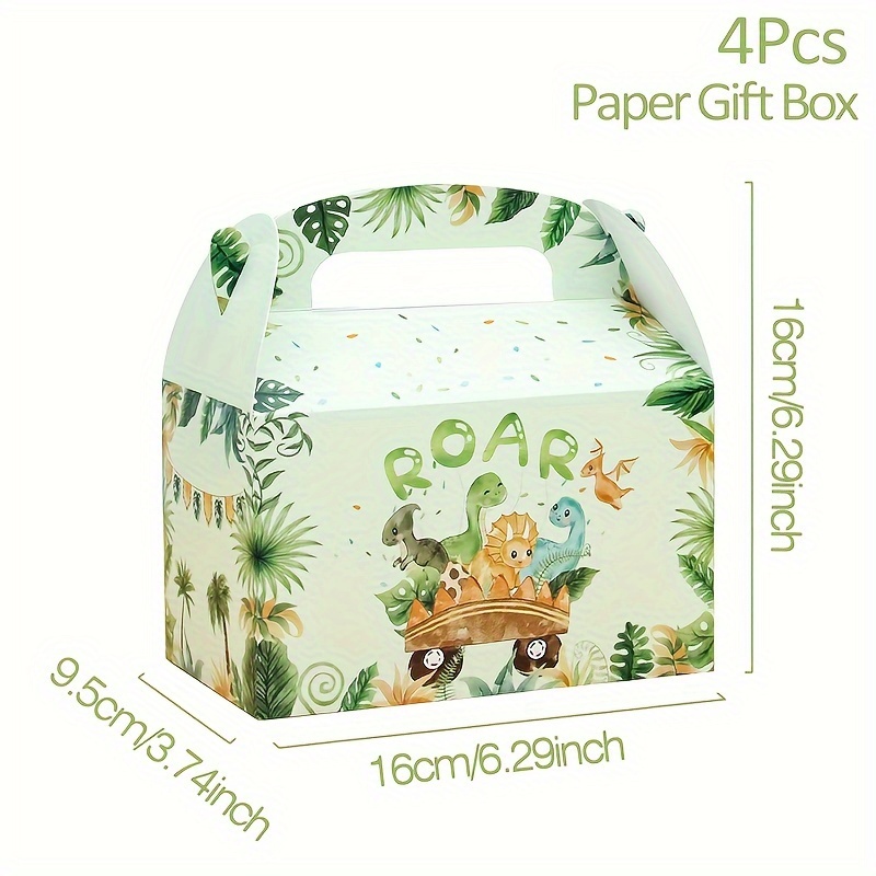 Image of Gift For Her/him 4pcs, Dinosaur Gifts Handheld Boxes, Paper Dessert Candy Box, Dinosaur 1st Birthday Party Supplies, Dino Happy Birthday Party Decor Packing Box Bags