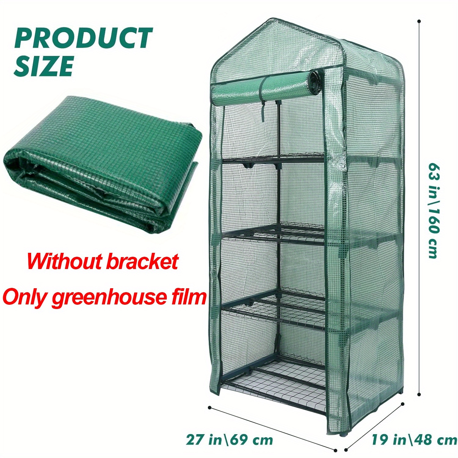 E-shop 4-Schicht Gewächshaus Ersatzabdeckung mit Roll-Up-Reißverschluss-Tür - Langlebiges UV-beständiges & Wasserdichtes Material, Isolierte