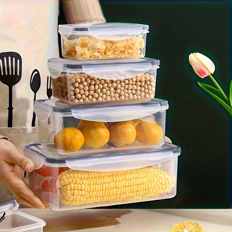8pcs transparent food grade plastic food preservation box with sealed lid (4 containers+4 lids) - microwave safe, reusable, leak proof storage - suitable for kitchen storage boxes such as fruits, vegetables, pasta, meat, etc. | kitchen organizing set