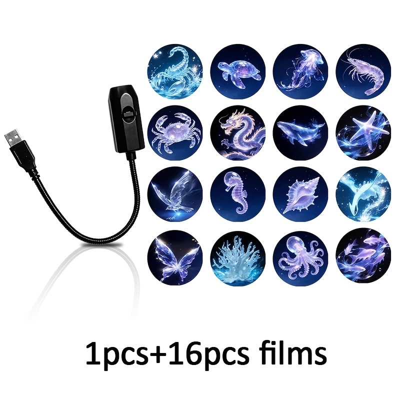 TEMU Mini Proiettore Portatile USB con Motivi di Mondo Sottomarino, Balene e . Proiettore LED Serie Vita Marina. Proiettore Decorativo per Camera da