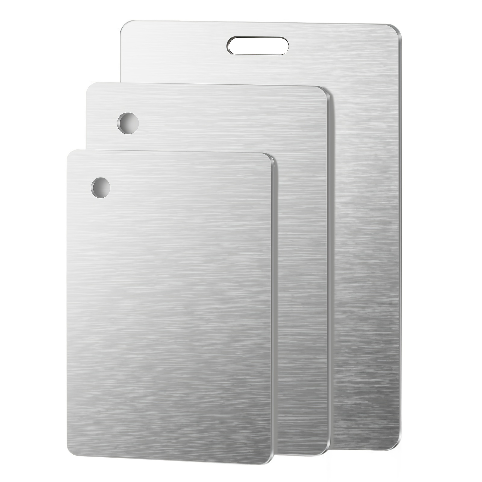 TEMU 3pcs Durable Stainless Steel Cutting Board Set, Food Grade Safe Cutting Boards For Kitchen, Chopping Board Design, Easy-clean Kitchen Boards Ideal For Chopping, Slicing, And Preparing Meals