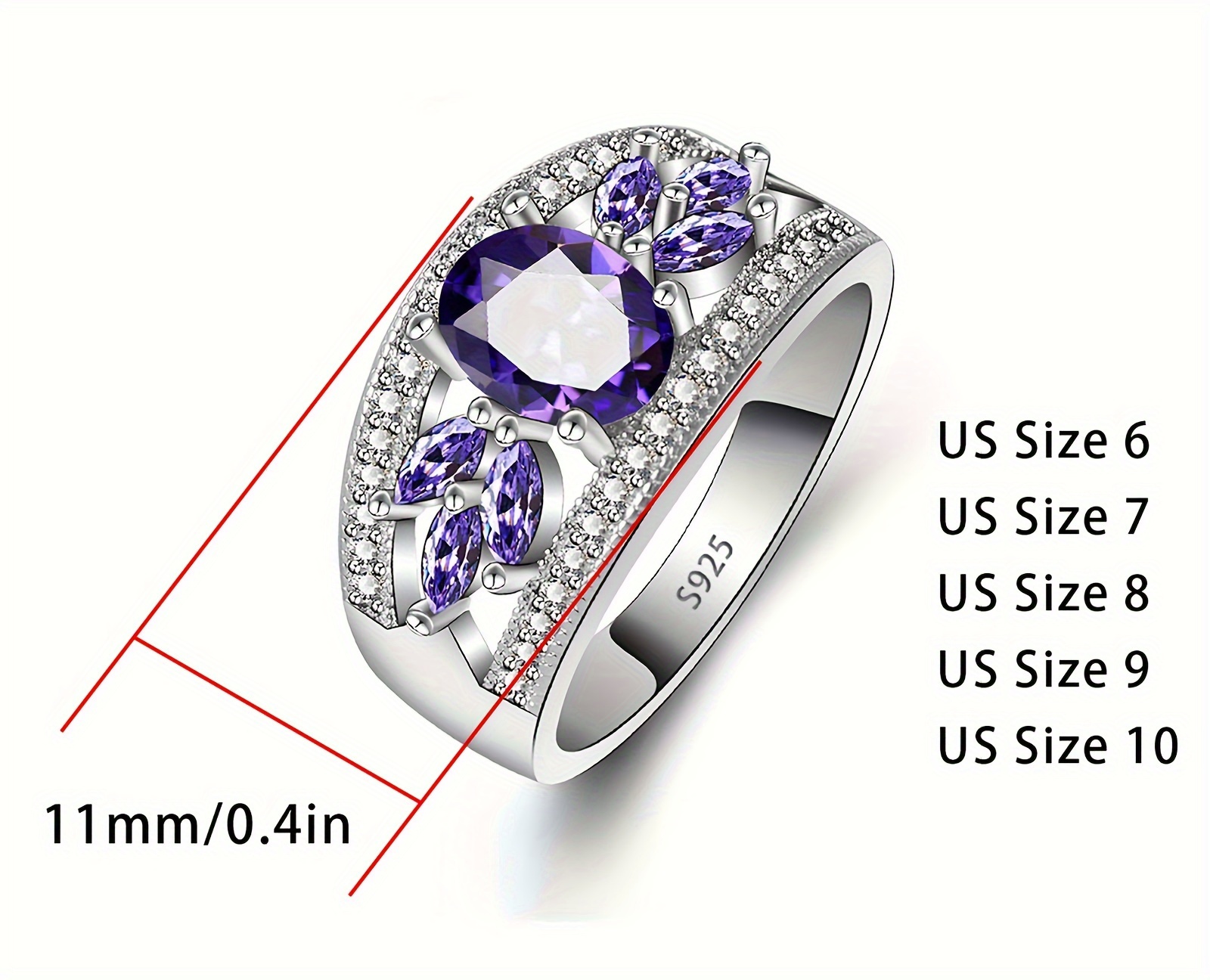 luxurious s925 sterling silvery ring with sparkling purple cubic zirconia hypoallergenic nickel free     and gift     gift box details 2