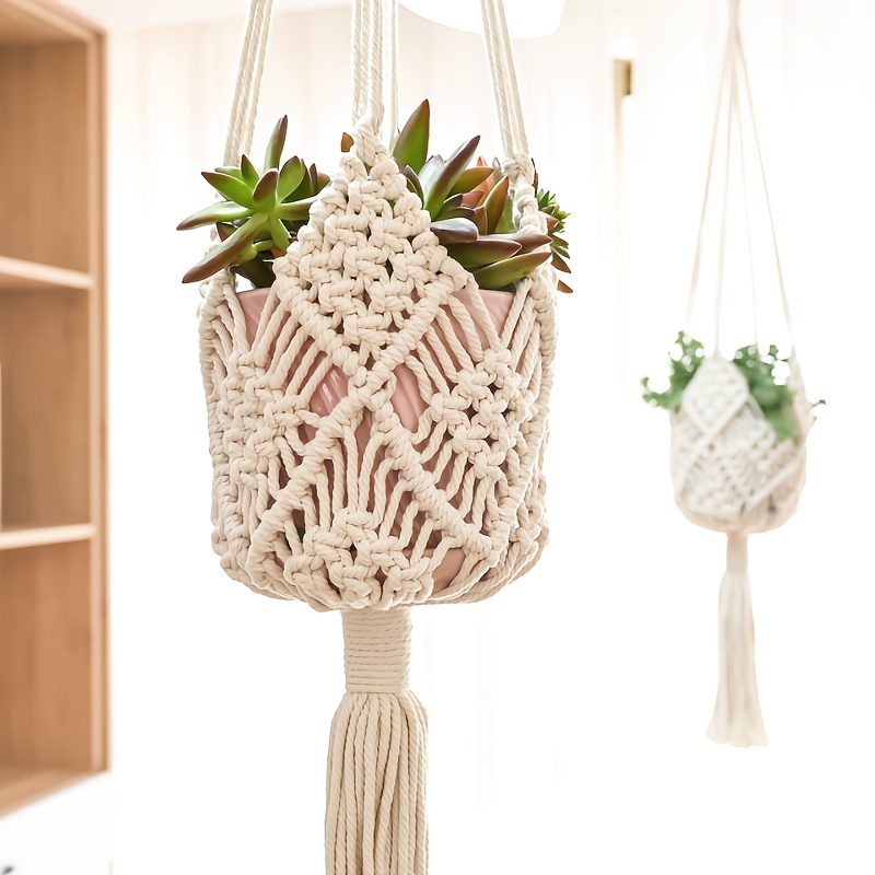 TEMU 1pc Hanging Plant Holders With Patterns, Macrame Plant Hangers For Indoor And Outdoor, Macrame Hanging Planters For Pots Up To 20cm Diameter