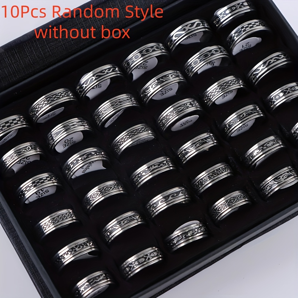 Image of 10 Vintage Fashionable Minimalist Black Rotatable Stainless Steel Rings, Suitable For Women And Men' Wear, Holiday Party Accessories, Gifts, Random Styles, Box Not Included