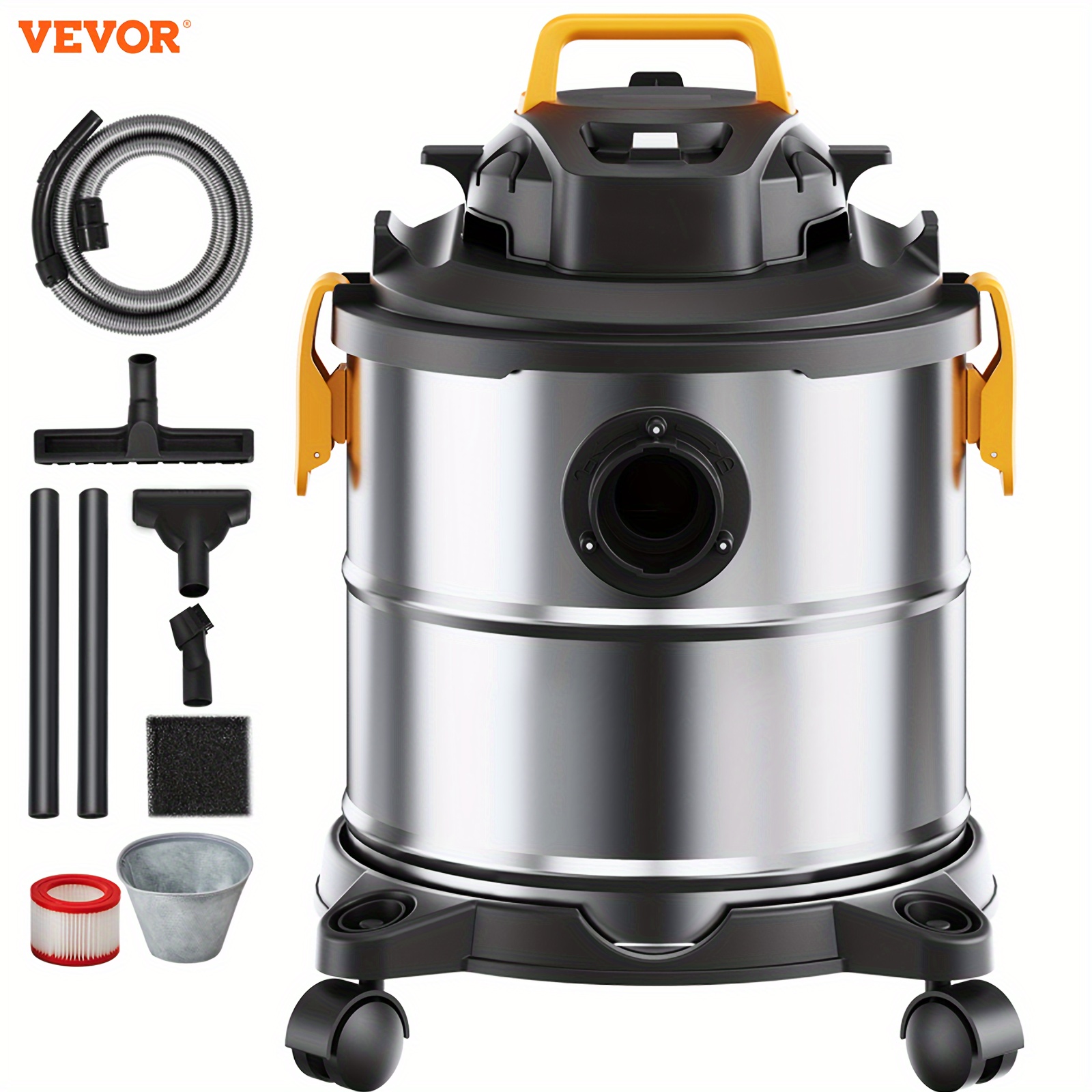 

Vevor Stainless Steel Wet Dry Shop Vacuum, 5.5 Gallon 6 Wet/dry Vac, Powerful Suction With Blower W/attachment 2-in-1 Crevice Nozzle, Small Vac Carpet , Pet Hair