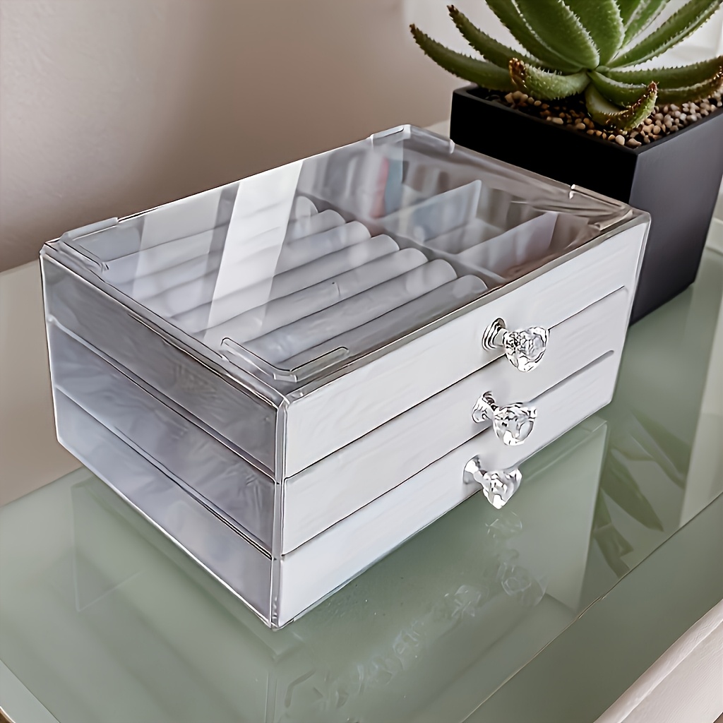 large capacity jewelry organizer box with drawers -   storage case, multi-compartment organizer for rings, earrings, necklaces, bracelets - perfect gift for women, valentine s day, mother s day, birthday - desktop vanity organizer with drawer storage, jewelry box, bohemian style, durable plastic, ring holder, stylish case, sturdy construction,   Product details 0