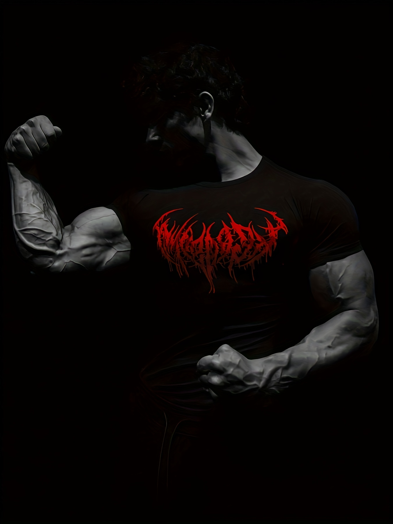 *'s Black Red Gothic Workout Shirt Moisture-Wicking Polyester/Spandex  Muscle Tee Bodybuilding Gym Shirt with Spike Heart Gothic Fon