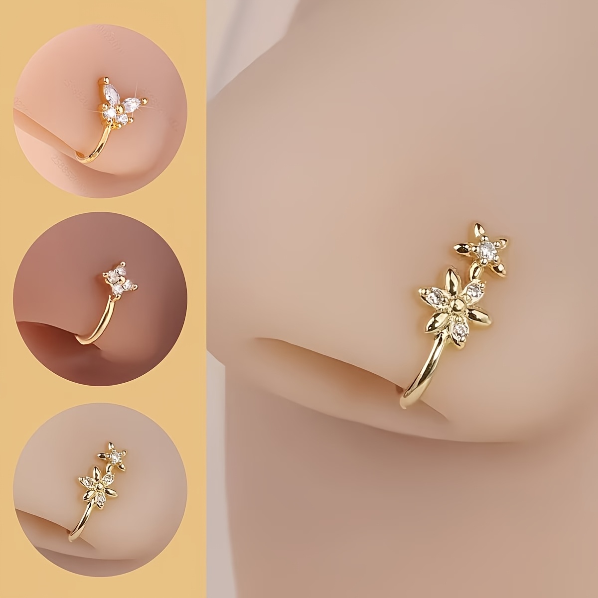 TEMU 3pcs Women's U-shaped Nose Clip Set, Inlaid With Cubic Zirconia, Adjustable, Vintage Elegant Style, Fashionable And Multifunctional, No Piercing
